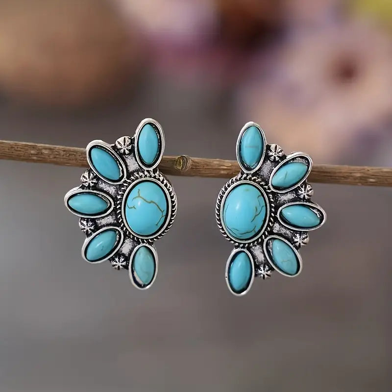 Half-Moon Turquoise Stud Earrings