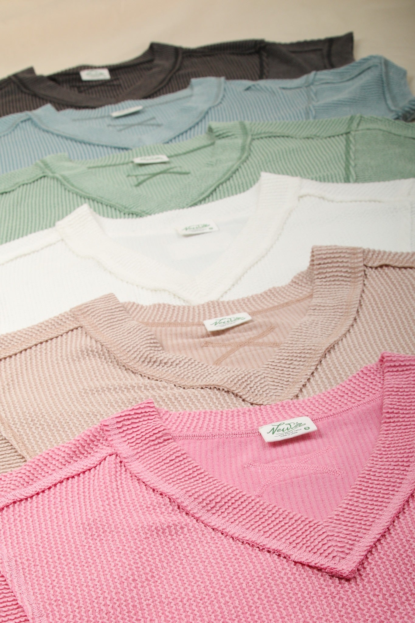 Soft Two Tone Casual Comfy Ribbed Knit Top