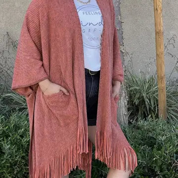 Harlow Cardi | Kimono Cardigan with Pockets & Fringed Hem