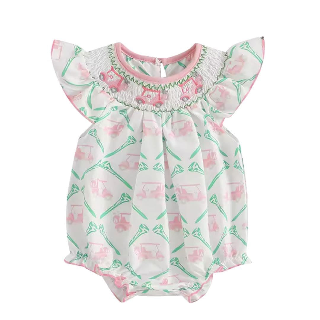 Pink Smocked Golf Cart Romper