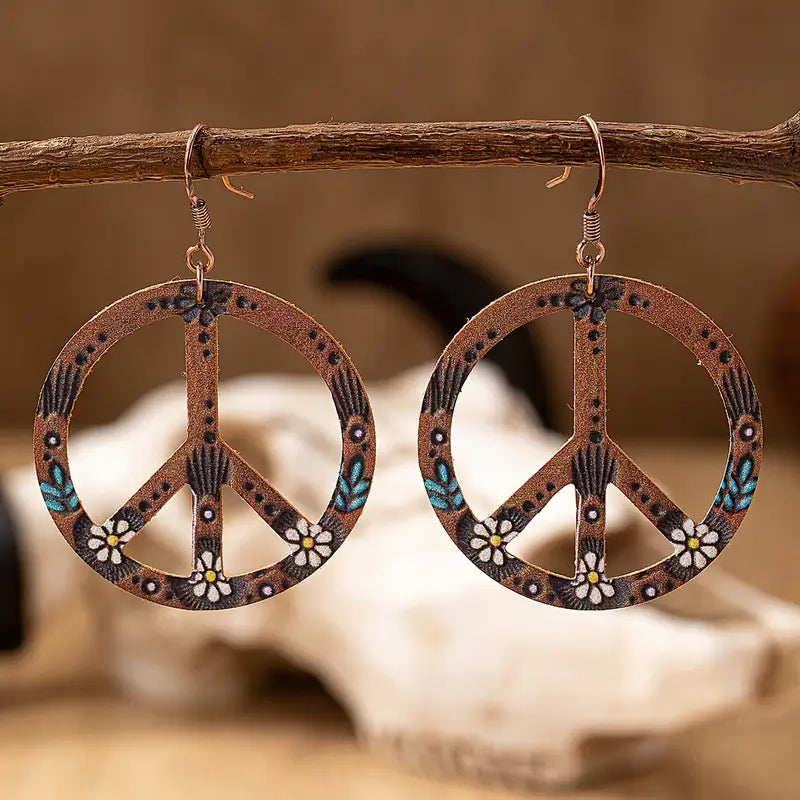 Tooled Faux leather Peace Earrings