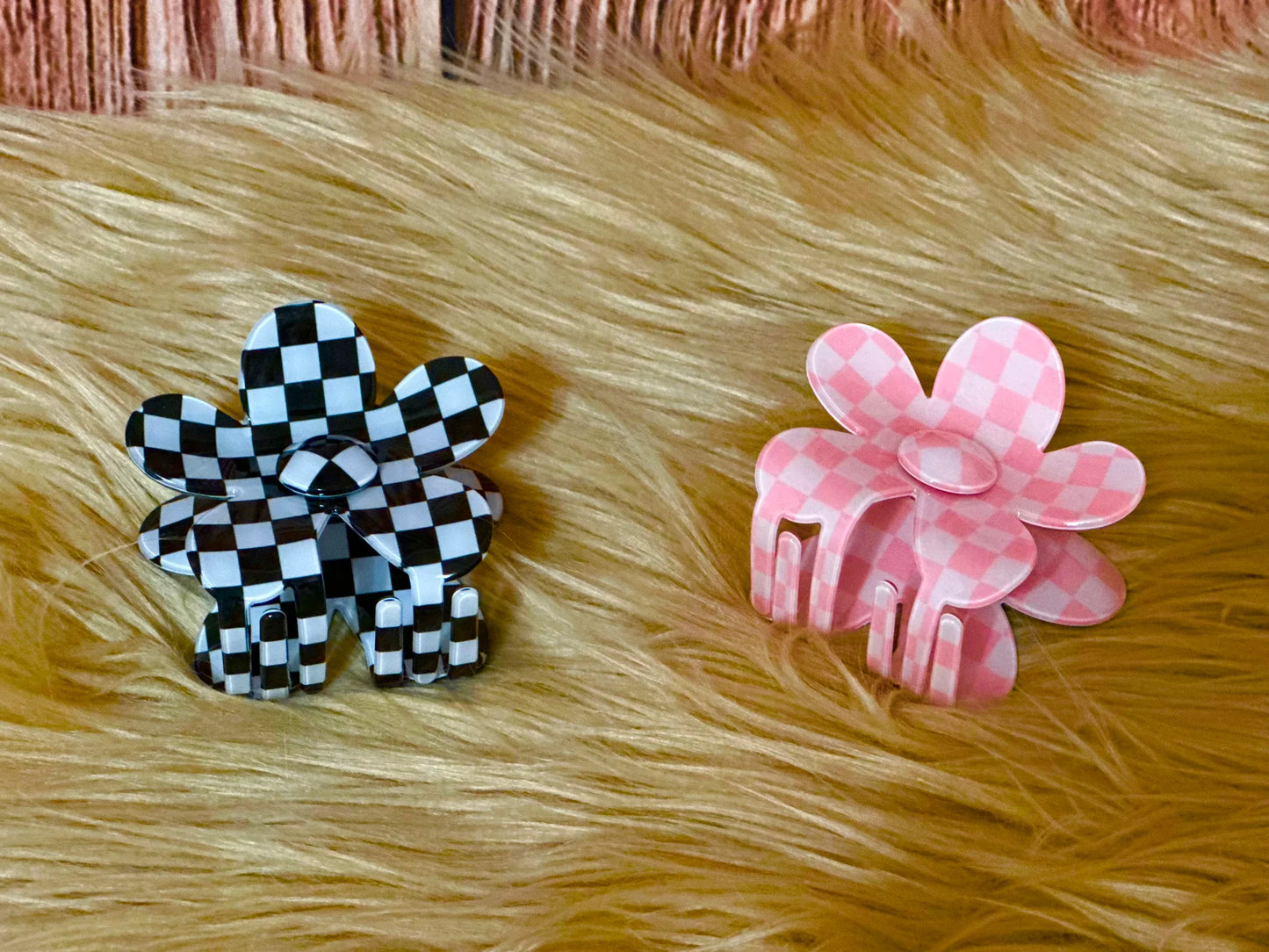 Checkered Flower Clips