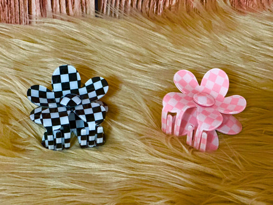 Checkered Flower Clips
