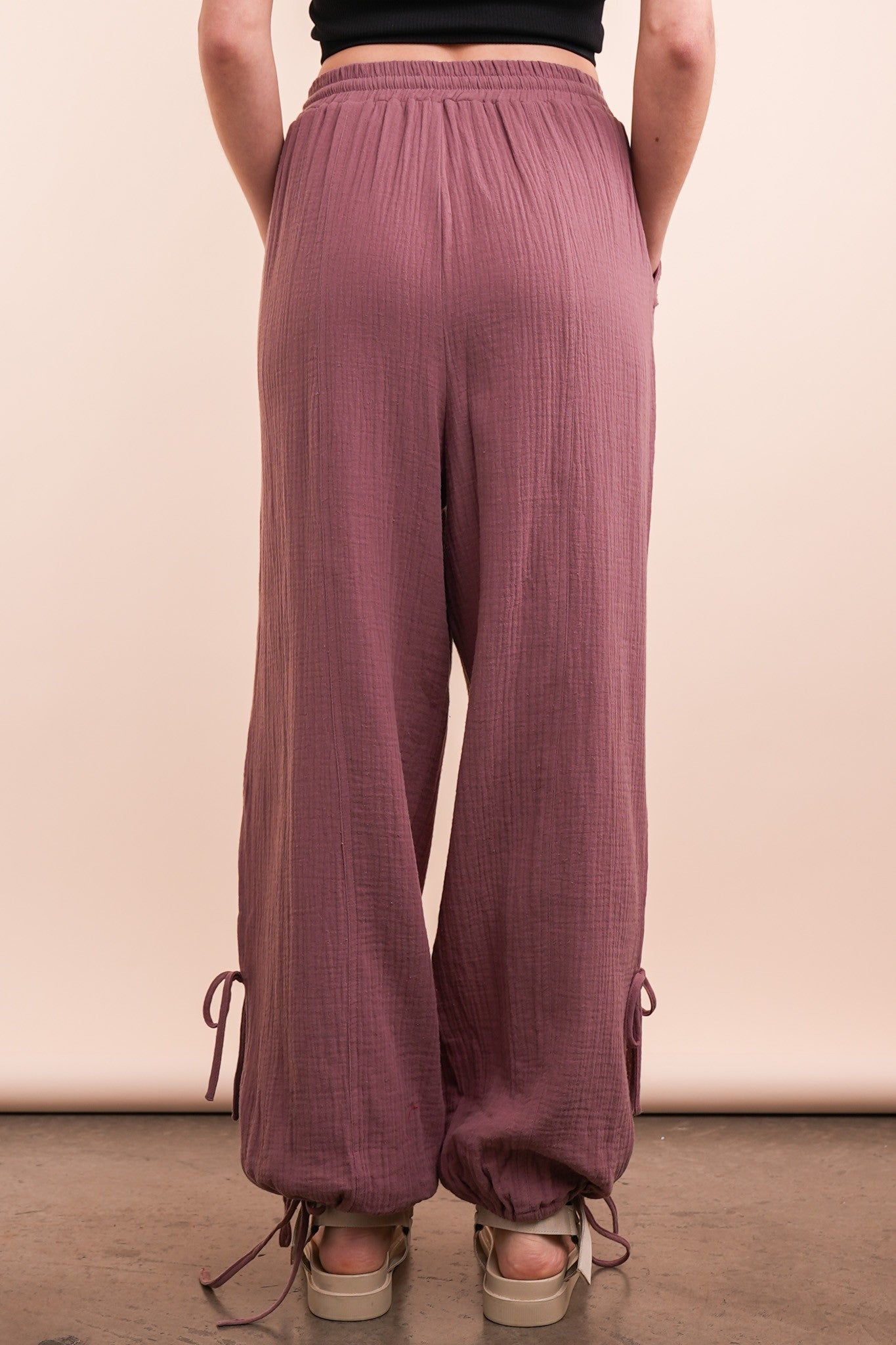 Side Tunnel Harem Pants with Lace Trim Detail