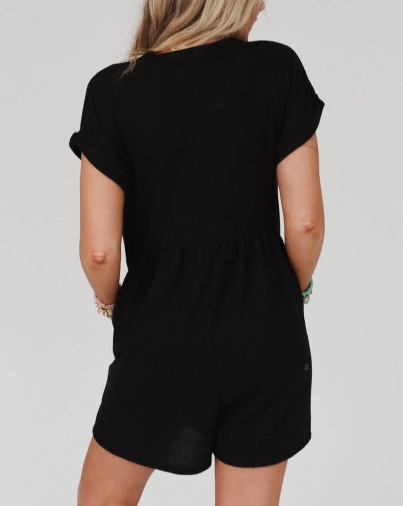 Button Cuffed Black Romper