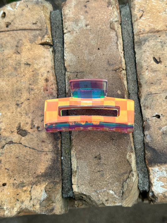 Pink Checkered iridescent Claw Clip