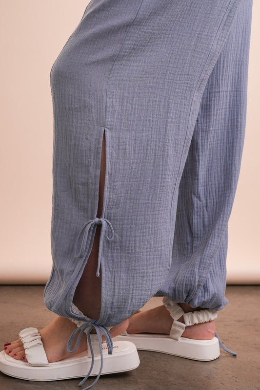 Side Tunnel Harem Pants with Lace Trim Detail