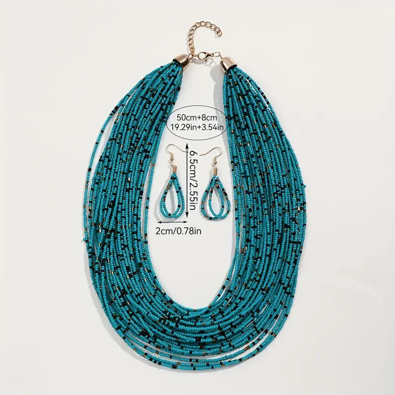 Multilayered Blue Beaded Necklace set