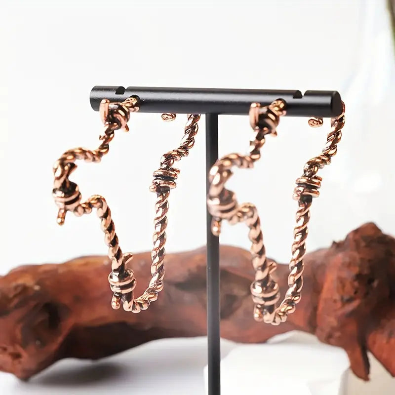 Bronze Barbwire Cow Earrings