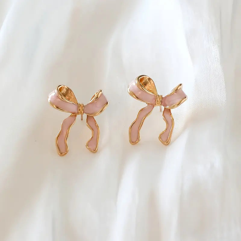 Pink Bow Stud Earrings