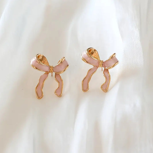 Pink Bow Stud Earrings