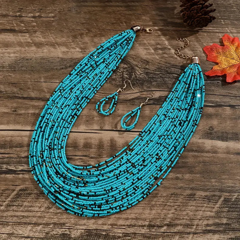 Multilayered Blue Beaded Necklace set