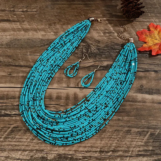 Multilayered Blue Beaded Necklace set