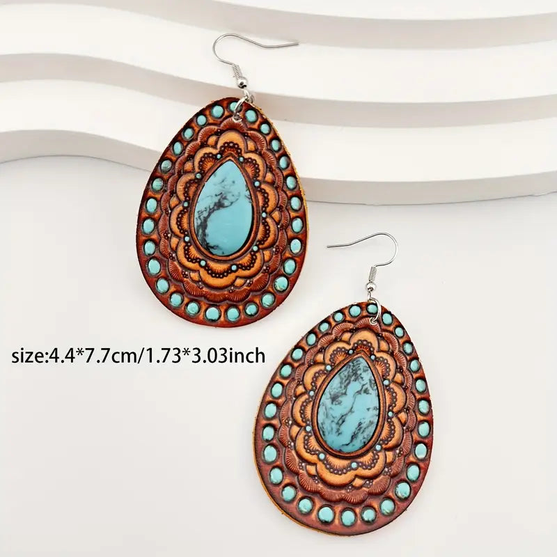 Faux Leather Turquoise Earrings