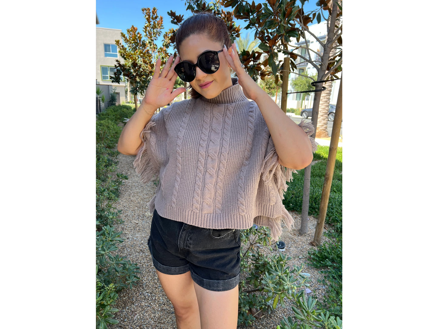 Cider || Crop Top Poncho with Tassel Trim