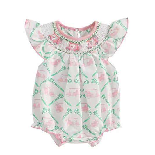 Pink Smocked Golf Cart Romper