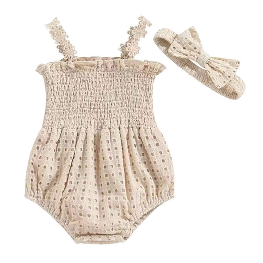 Beige Eyelet Scrunch Romper
