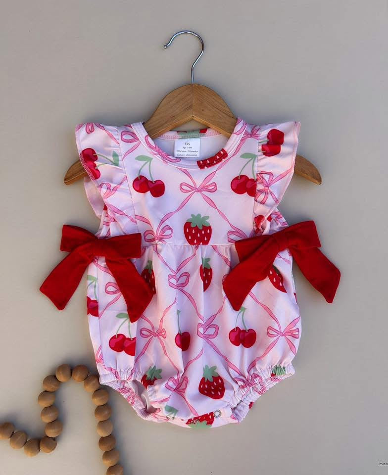 Bow Strawberry & cherry Romper or set