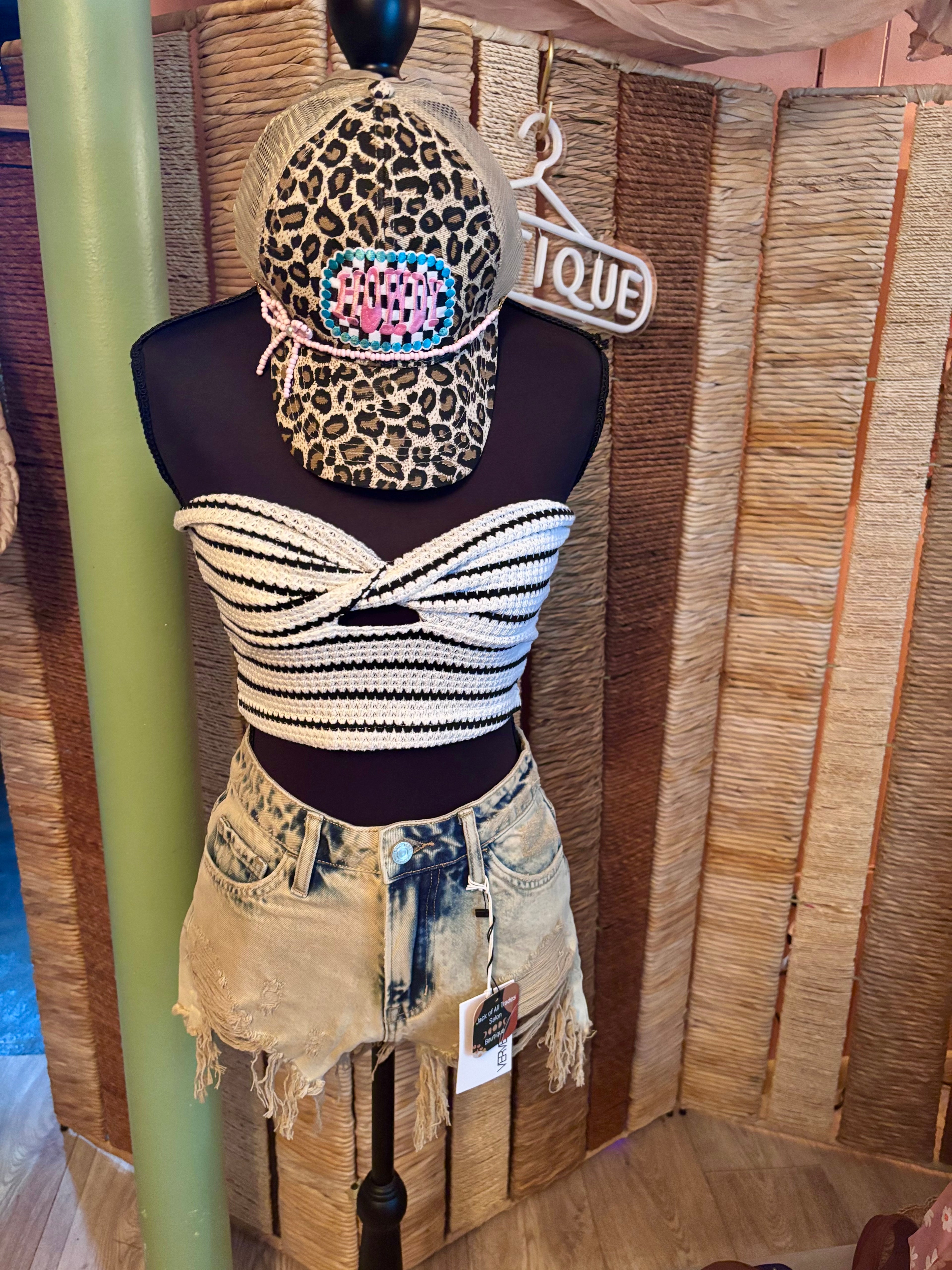 Black and White Striped strapless top