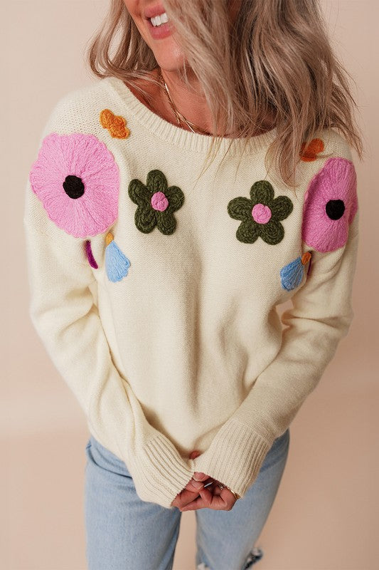 Flower Pattern Knitted Sweater