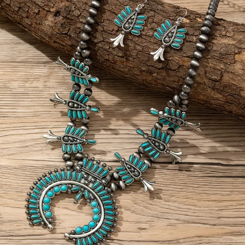 Turquoise Horse Eye Bracelet & Necklace Set