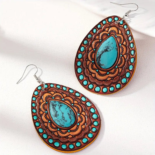 Faux Leather Turquoise Earrings