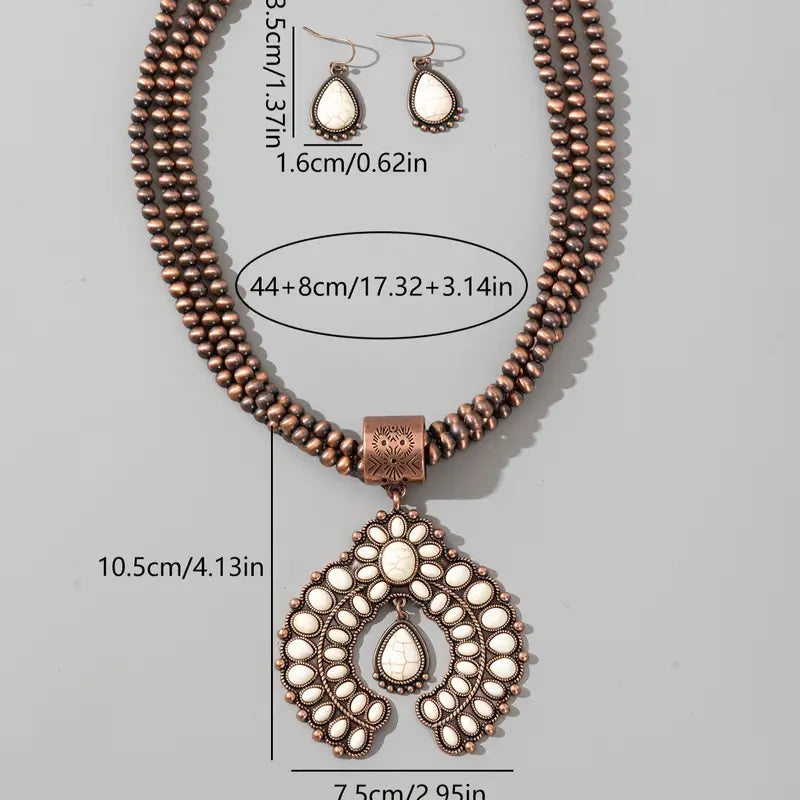 Beaded White Turquoise Necklace & Earring Set