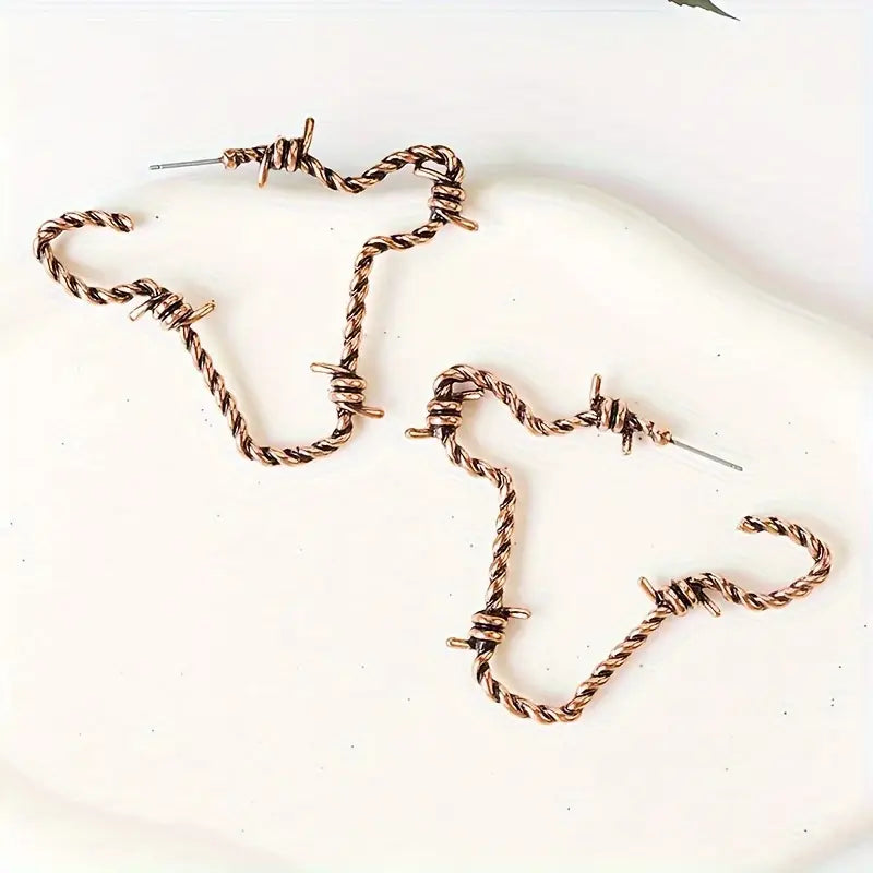 Bronze Barbwire Cow Earrings