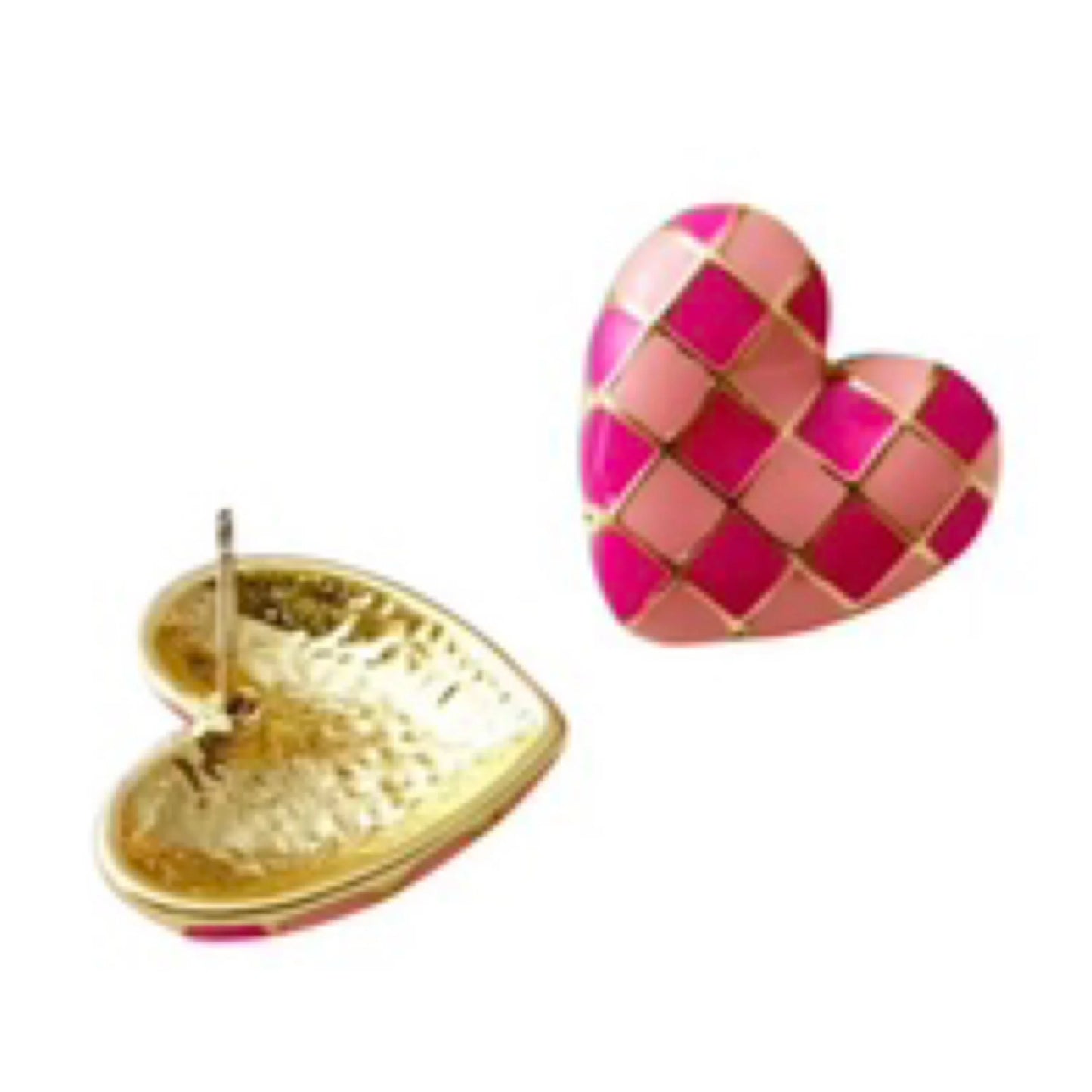 Pink Check stud earrings